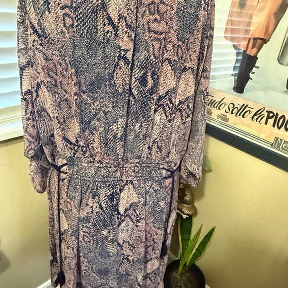 Anthropologie Floreat Pink and Blue Long Sleeve Snakeskin Print Dress - Picture 4 of 6